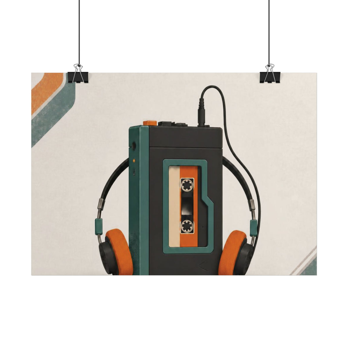 Retro Cassette Tape Poster — Vintage Music Headphones Wall Art, Series: „Rewind“