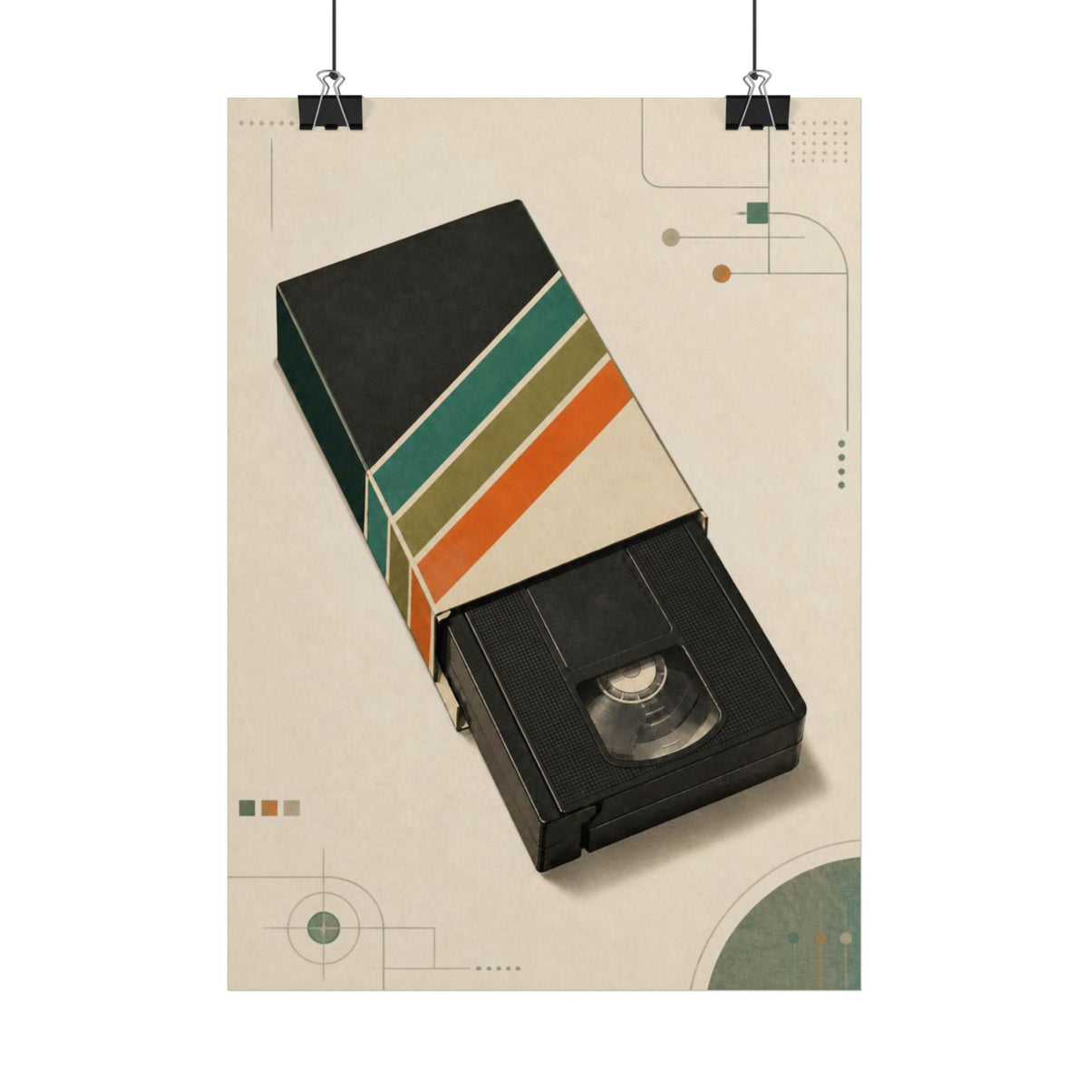 Vintage VHS Retro Poster — Retro Stripes Wall Art, Series: „Rewind“