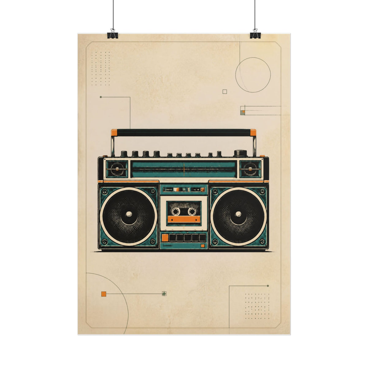 Retro Boombox Poster – Vintage Music Wall Art, Retro Stereo Print, Series: „Rewind“