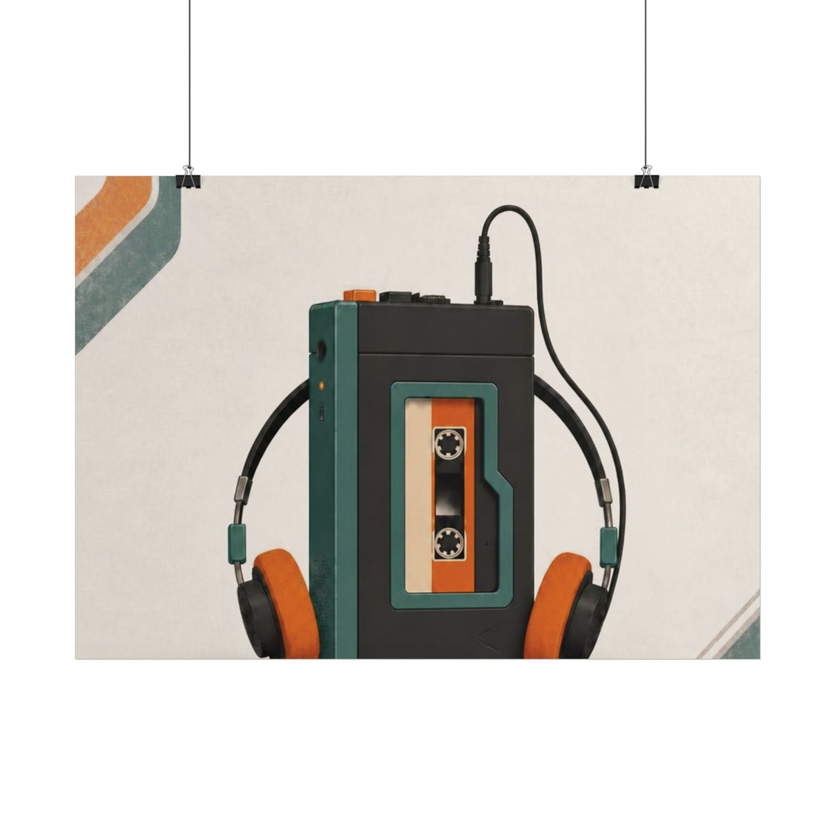 Retro Cassette Tape Poster — Vintage Music Headphones Wall Art, Series: „Rewind“