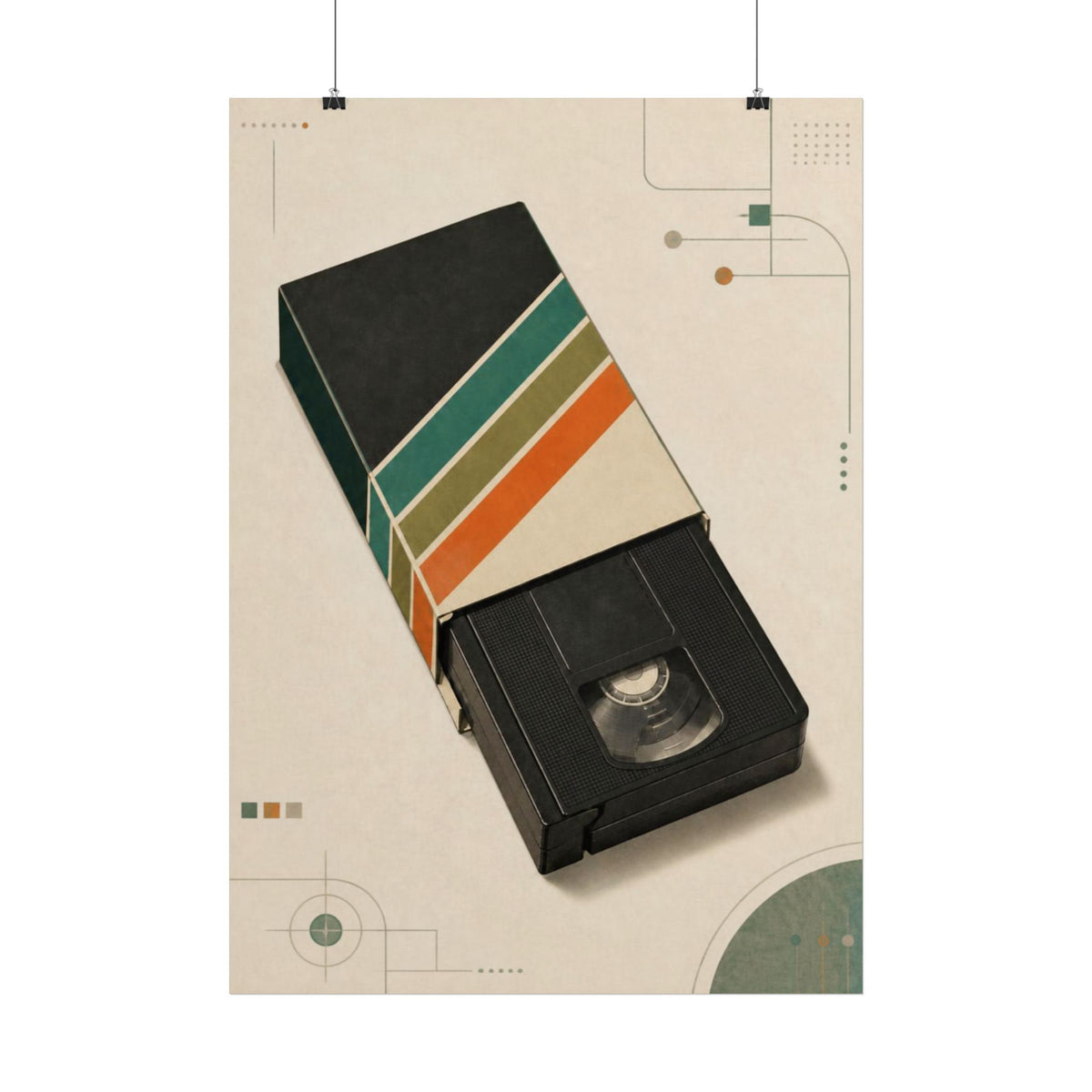 Vintage VHS Retro Poster — Retro Stripes Wall Art, Series: „Rewind“