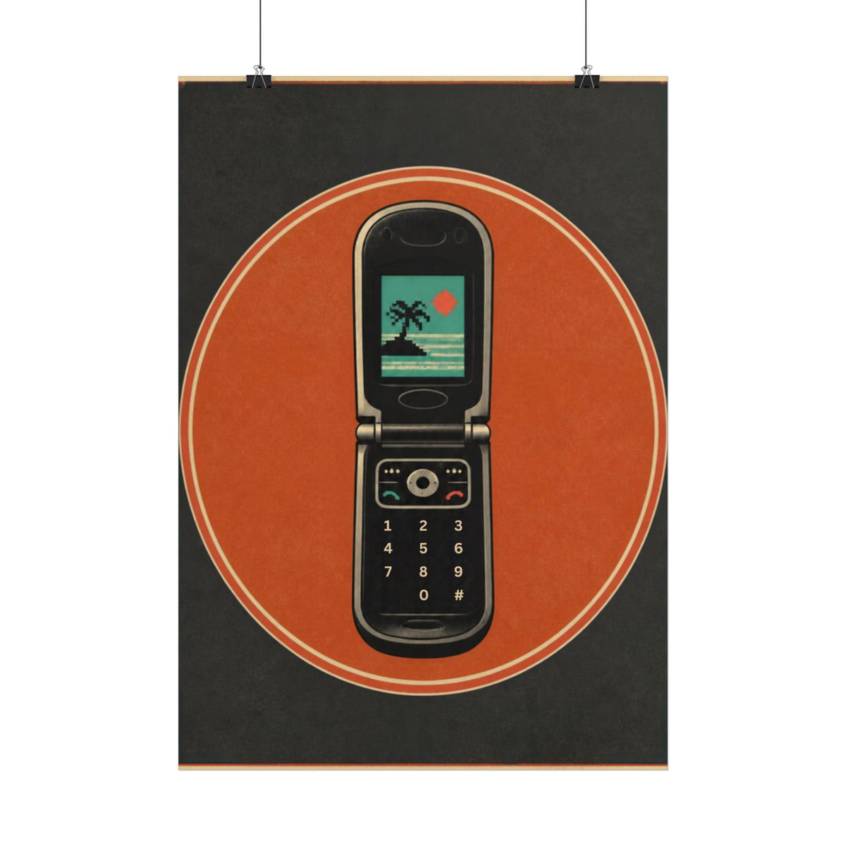 Retro Flip Phone Poster — Vintage Summer Beach Graphic Wall Art, Series: „Rewind“