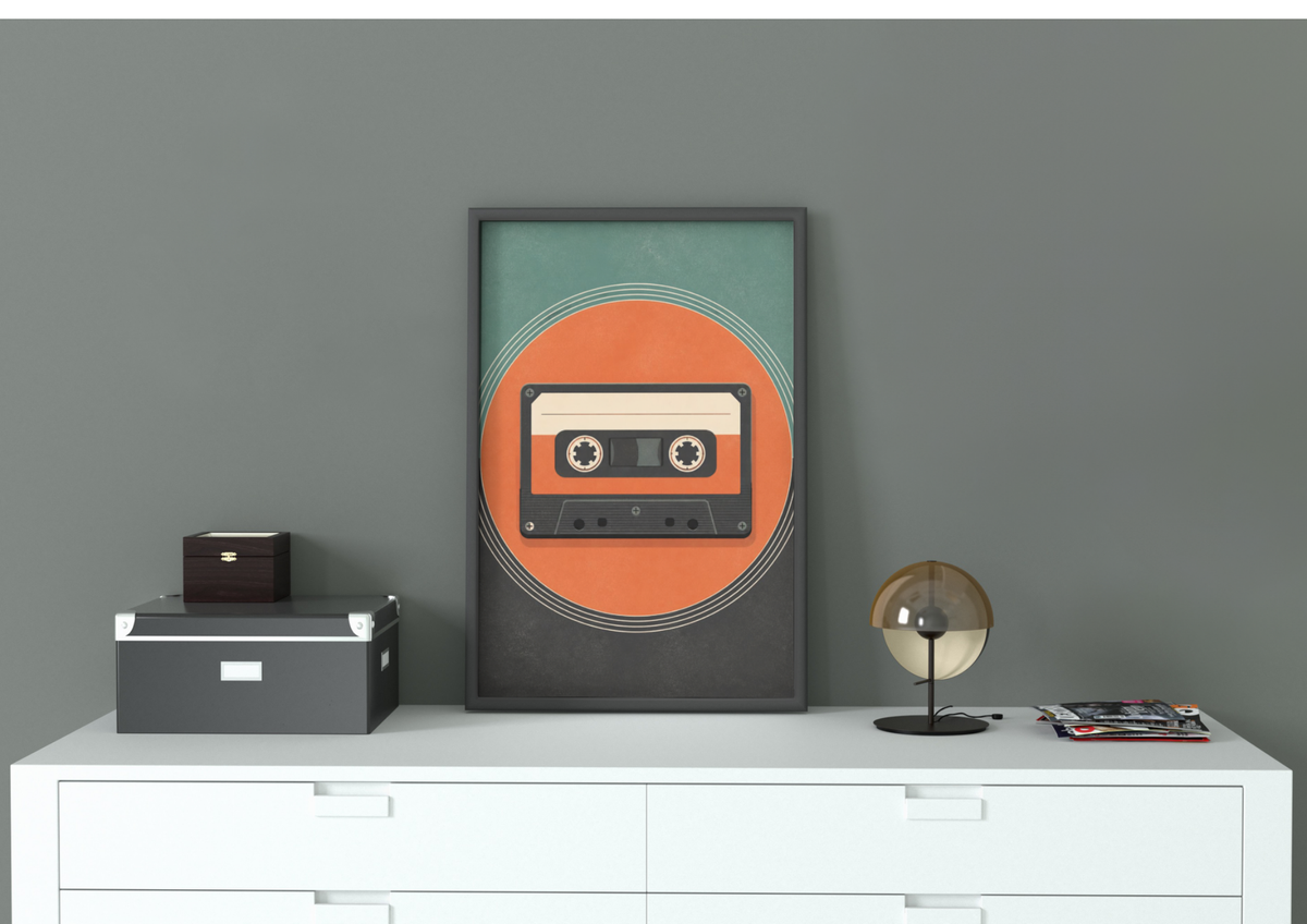 Retro Cassette Tape Poster — Vintage Music Wall Art, Series „Rewind“