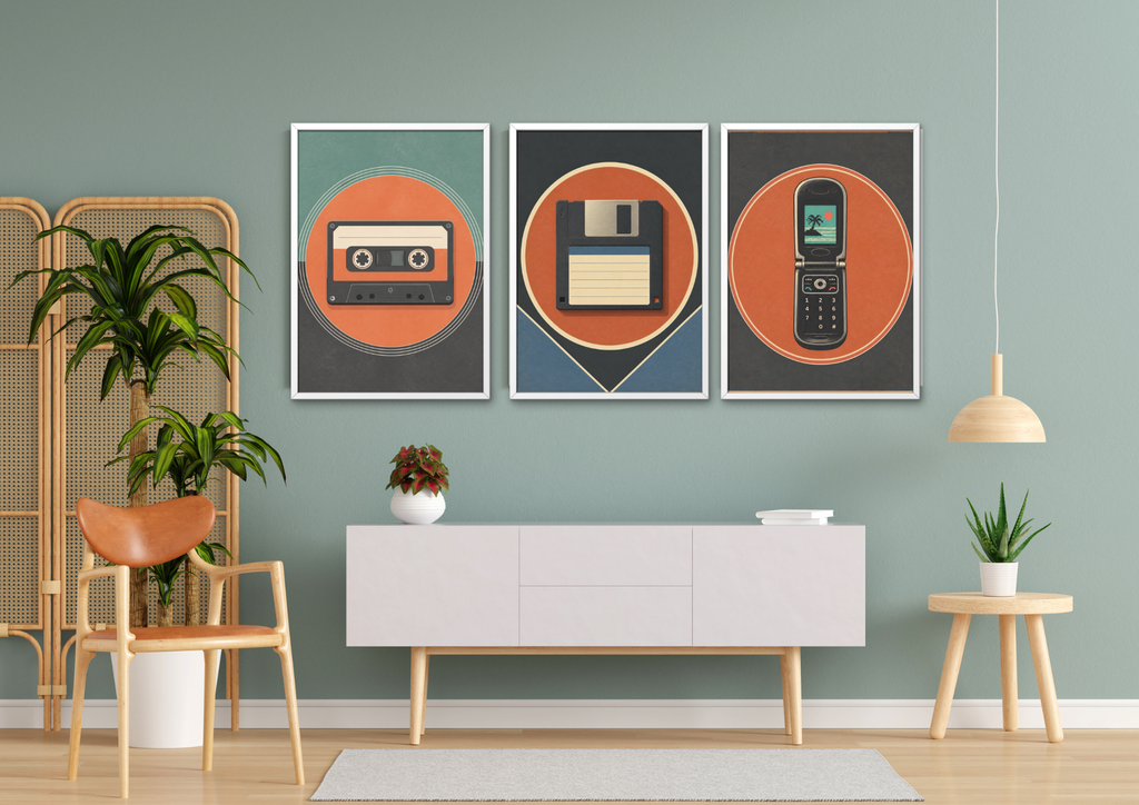 Retro Flip Phone Poster — Vintage Summer Beach Graphic Wall Art, Series: „Rewind“