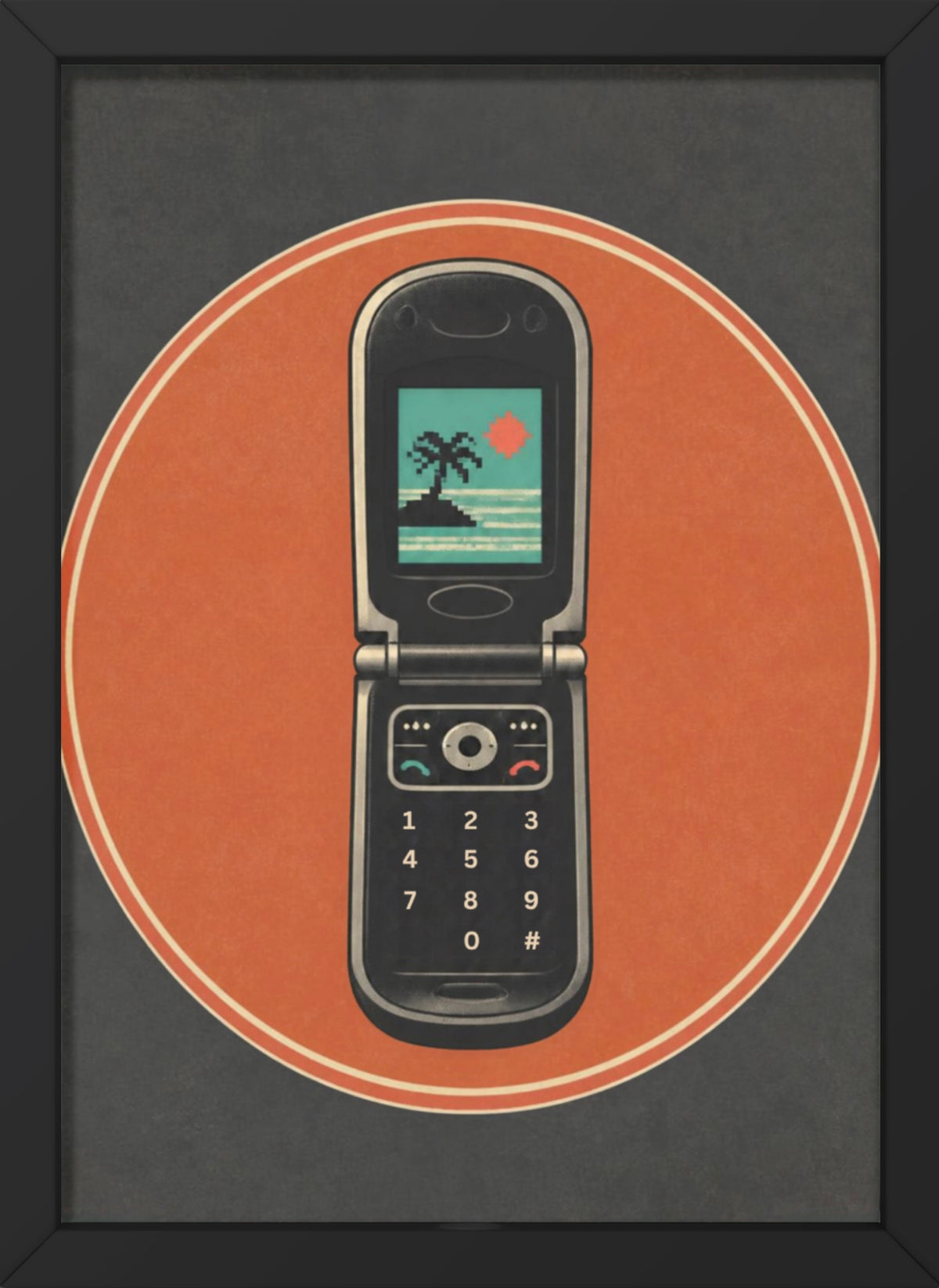 Retro Flip Phone Poster — Vintage Summer Beach Graphic Wall Art, Series: „Rewind“
