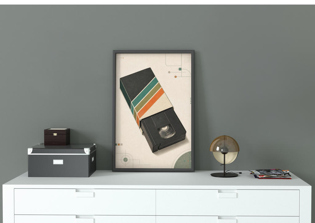 Vintage VHS Retro Poster — Retro Stripes Wall Art, Series: „Rewind“