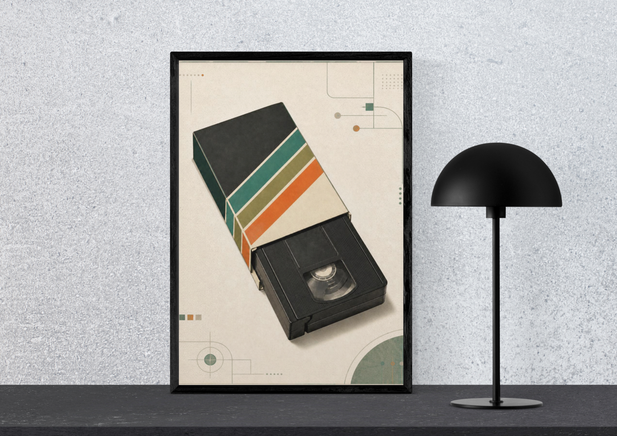 Vintage VHS Retro Poster — Retro Stripes Wall Art, Series: „Rewind“