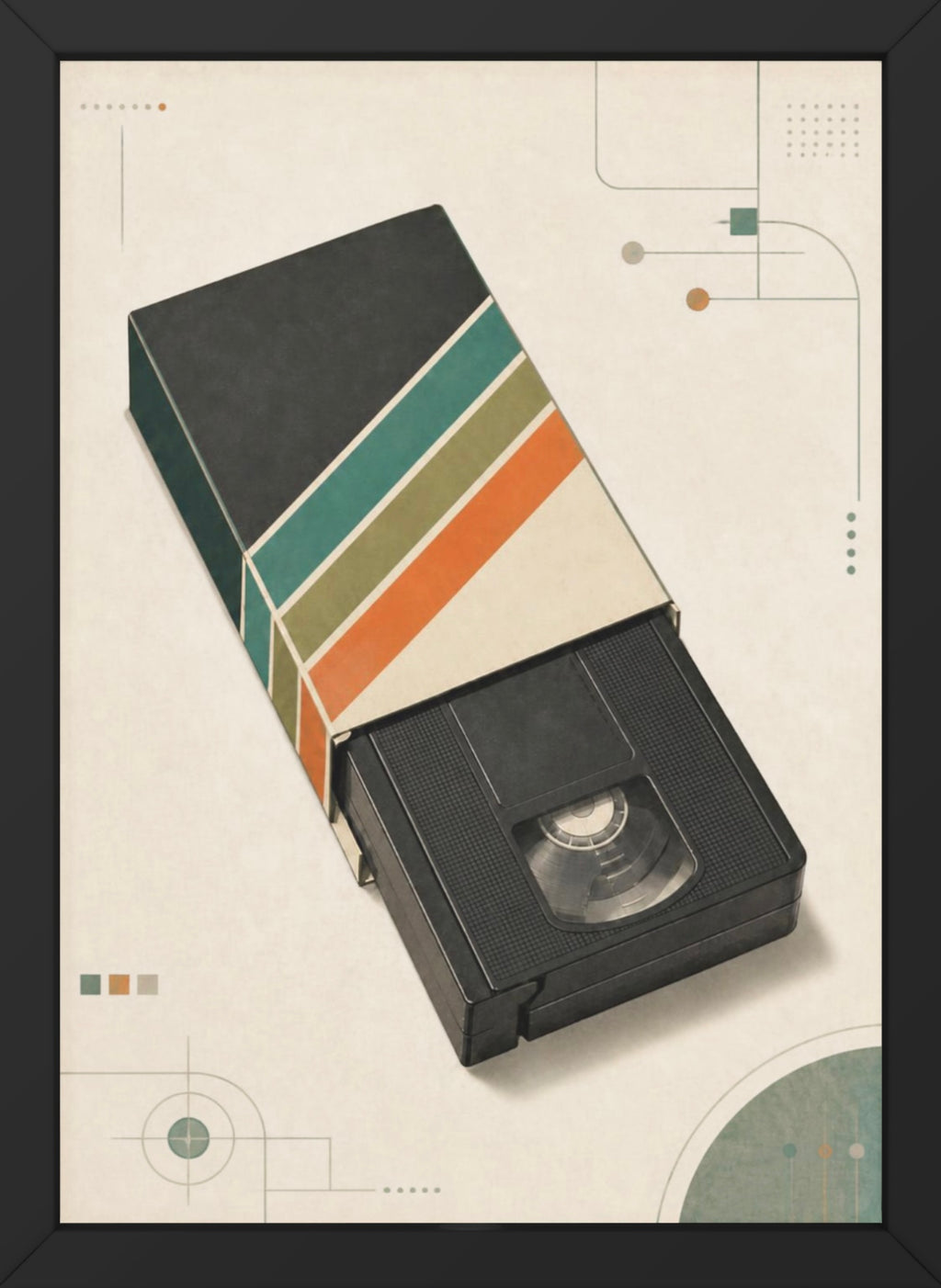 Vintage VHS Retro Poster — Retro Stripes Wall Art, Series: „Rewind“